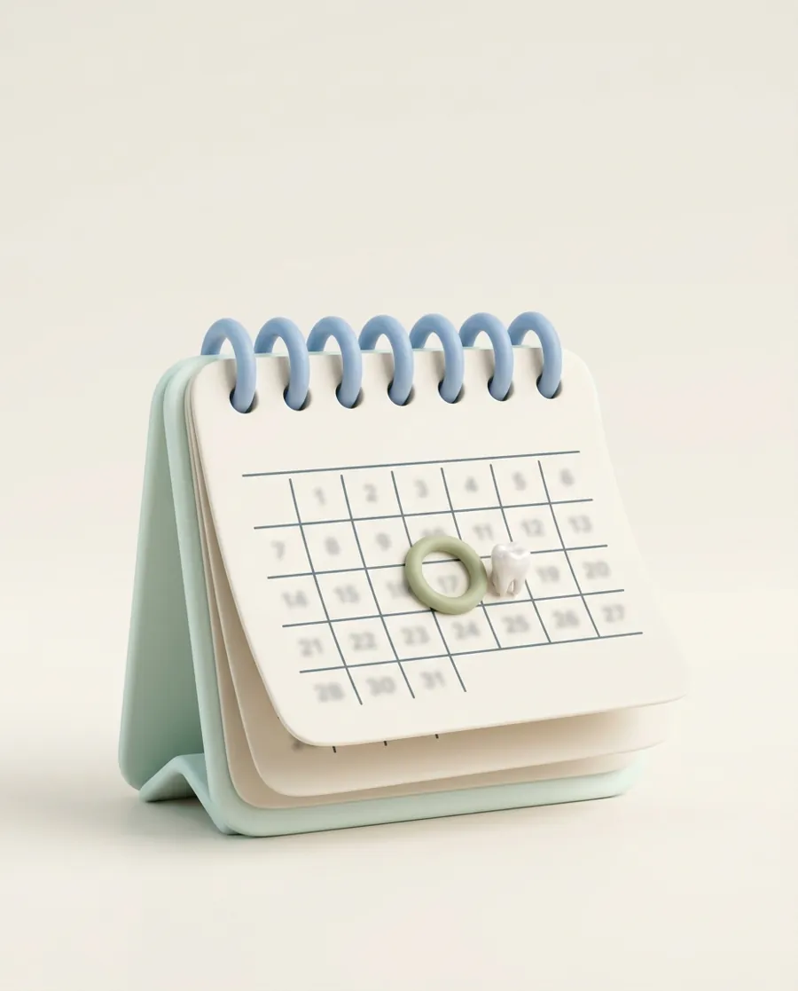 Ilustración 3D de un calendario con un diente marcado